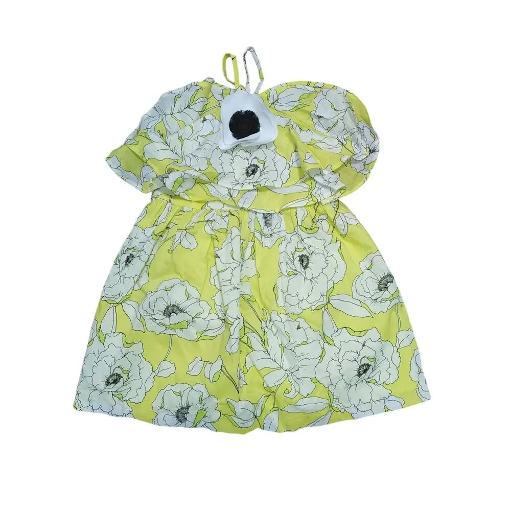 Janie and Jack Summer Sun Dress with Matching Headband Yellow Oversized Floral